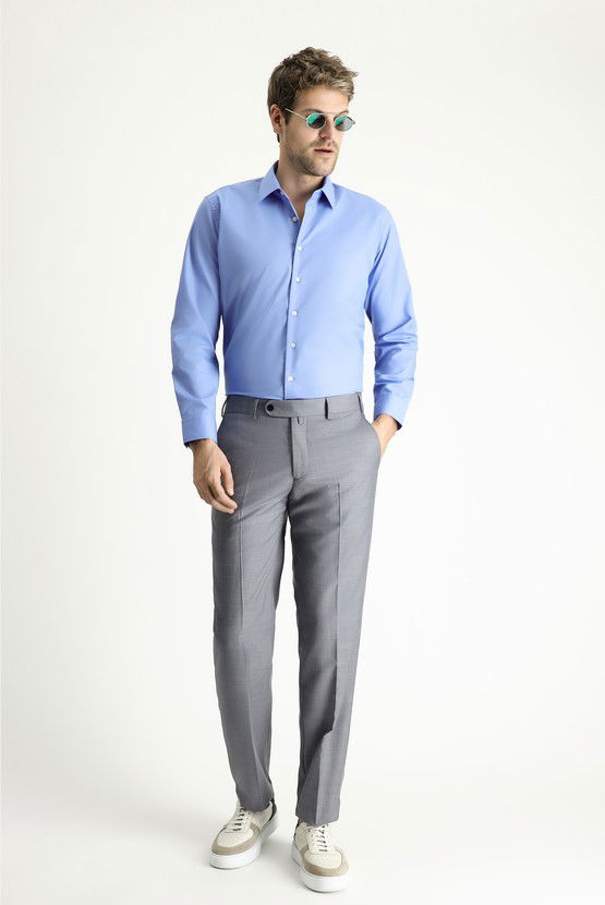 Erkek Giyim - Uzun Kol Slim Fit Dar Kesim Non Iron Ütü Gerektirmeyen Pamuklu Gömlek