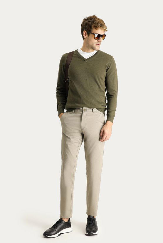 Erkek Giyim - Slim Fit Dar Kesim Likralı Kanvas / Chino Pantolon