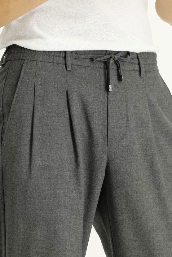 Erkek Giyim - Regular Fit Beli Lastikli İpli Likralı Pileli Pantolon