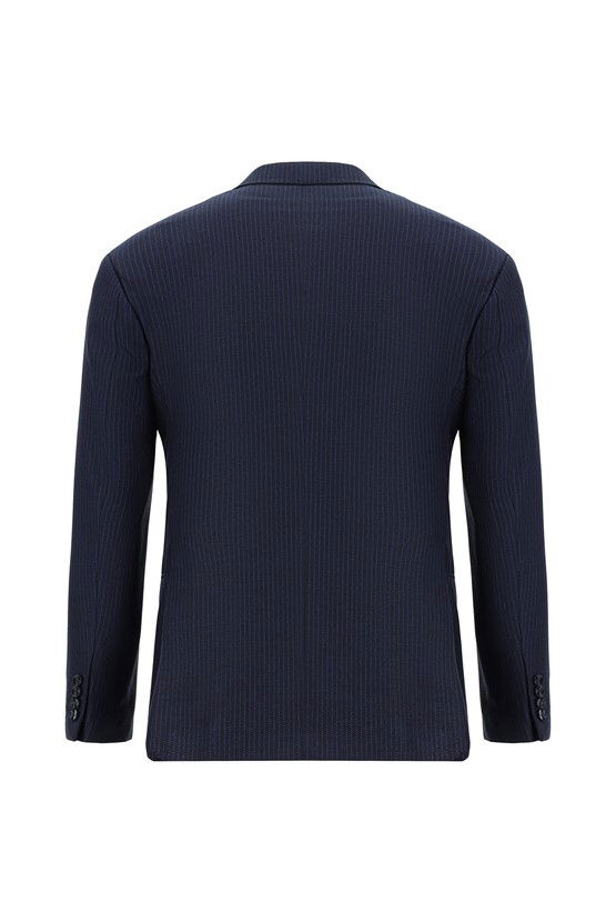 Erkek Giyim - Super Slim Fit Ekstra Dar Kesim Çizgili Yünlü Kruvaze Takım Elbise