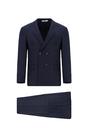 KOYU LACİVERT  Super Slim Fit Ekstra Dar Kesim Çizgili Yünlü Kruvaze Takım Elbise