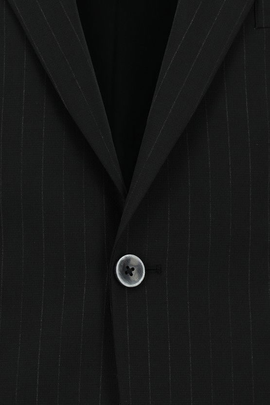 Erkek Giyim - Slim Fit Dar Kesim Yünlü Klasik Çizgili Takım Elbise