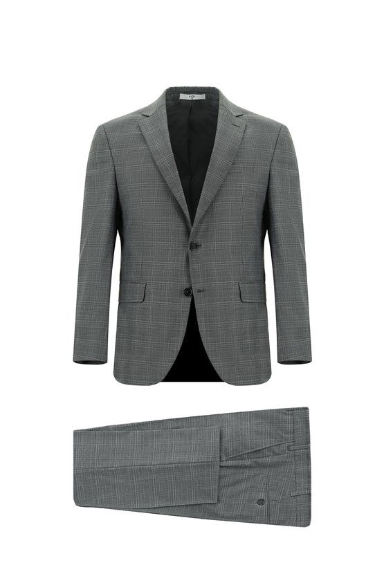 Erkek Giyim - Slim Fit Dar Kesim Klasik Ekose Takım Elbise