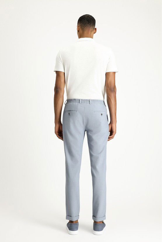 Erkek Giyim - Super Slim Fit Ekstra Dar Kesim Beli Lastikli İpli Gofre Likralı Klasik Kumaş Pantolon