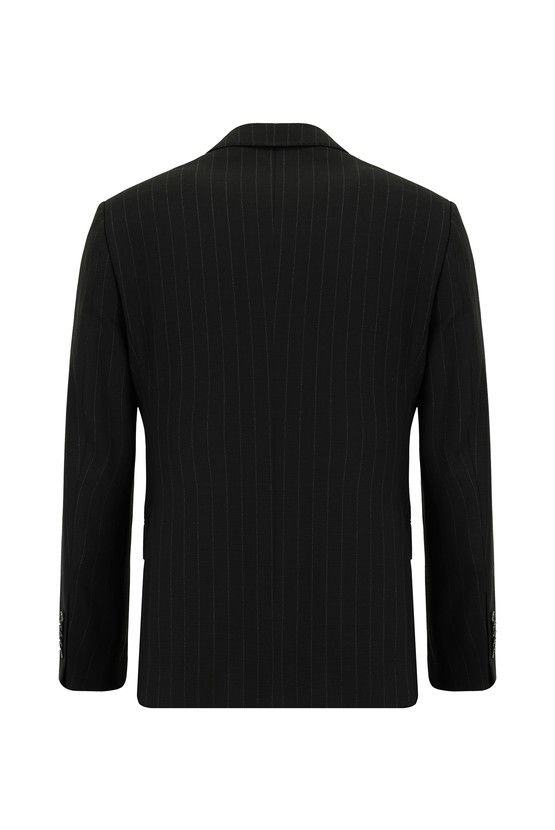 Erkek Giyim - Regular Fit Çizgili Kruvaze Takım Elbise