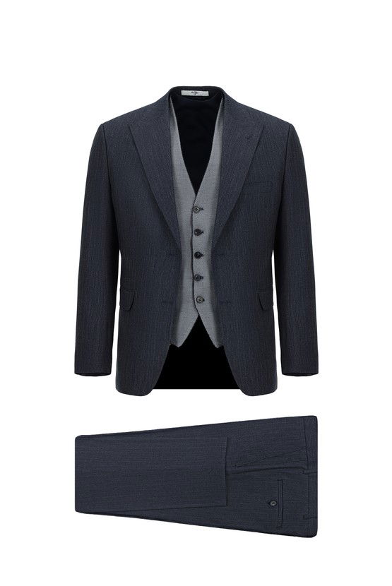 Erkek Giyim - Slim Fit Dar Kesim Kombinli Yelekli Takım Elbise