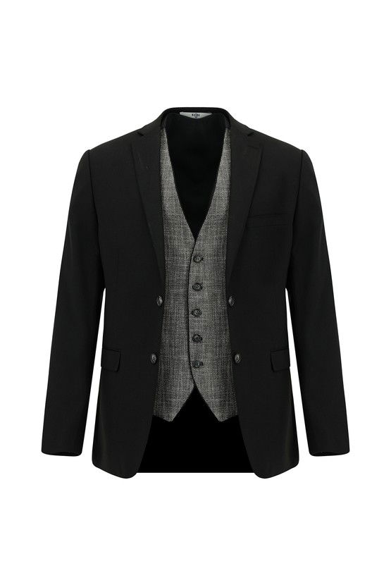 Erkek Giyim - Super Slim Fit Ekstra Dar Kesim Yelekli Takım Elbise