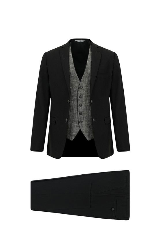 Erkek Giyim - Super Slim Fit Ekstra Dar Kesim Yelekli Takım Elbise