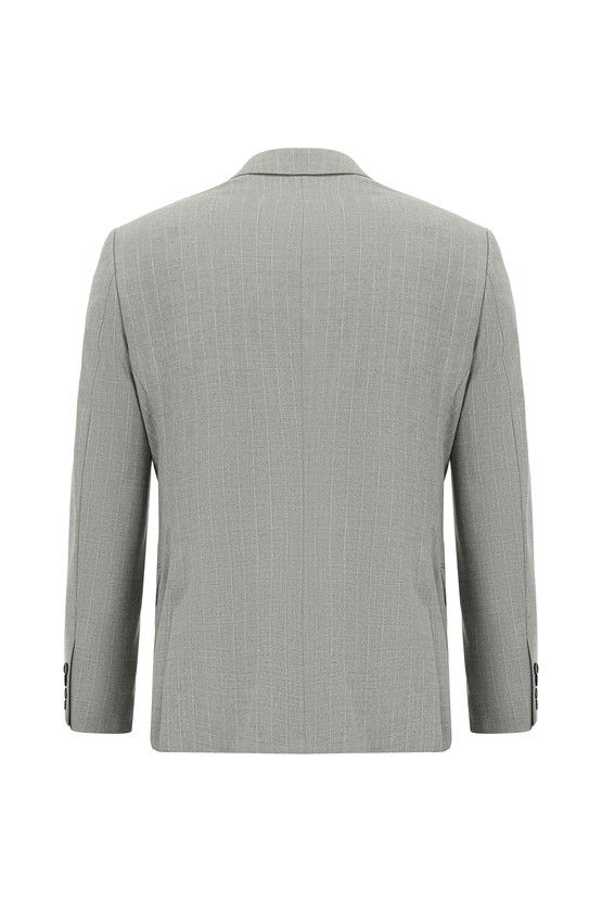 Erkek Giyim - Slim Fit Dar Kesim Çizgili Kruvaze Takım Elbise