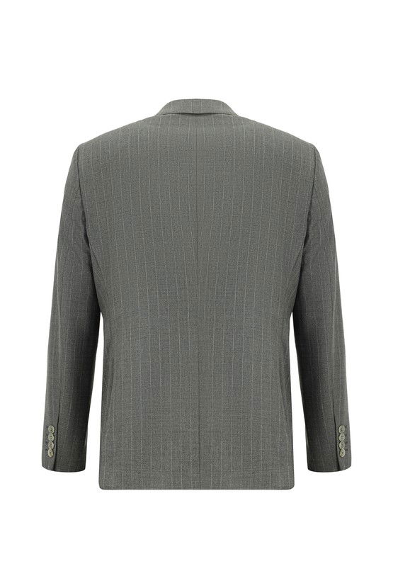 Erkek Giyim - Slim Fit Dar Kesim Çizgili Kruvaze Takım Elbise