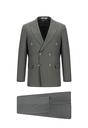  ORTA FÜME  Slim Fit Dar Kesim Çizgili Kruvaze Takım Elbise
