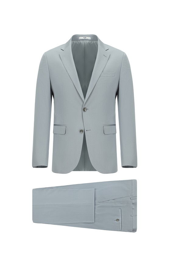 Erkek Giyim - Slim Fit Dar Kesim Pamuklu Lyocell Klasik Takım Elbise
