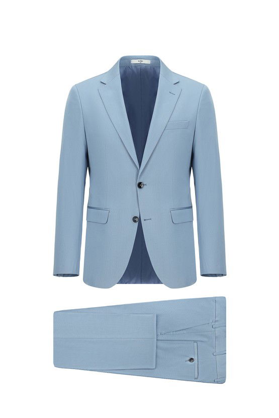 Erkek Giyim - Slim Fit Dar Kesim Pamuklu Lyocell Klasik Takım Elbise