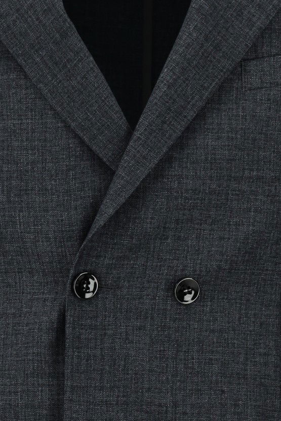 Erkek Giyim - Slim Fit Dar Kesim Desenli Kruvaze Takım Elbise