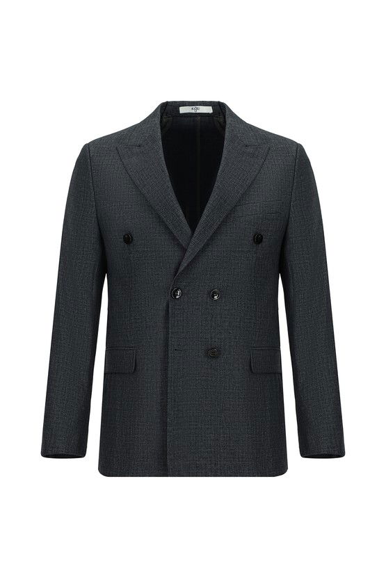 Erkek Giyim - Slim Fit Dar Kesim Desenli Kruvaze Takım Elbise