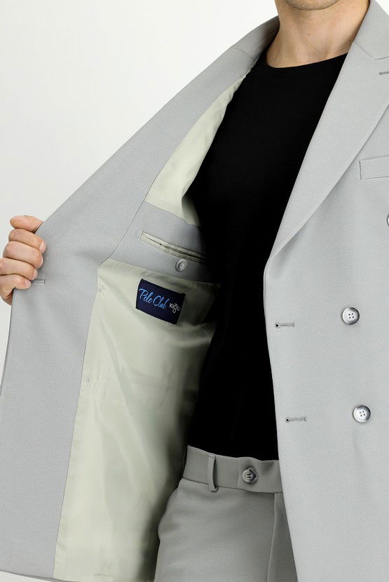 Erkek Giyim - Slim Fit Dar Kesim Kruvaze Takım Elbise
