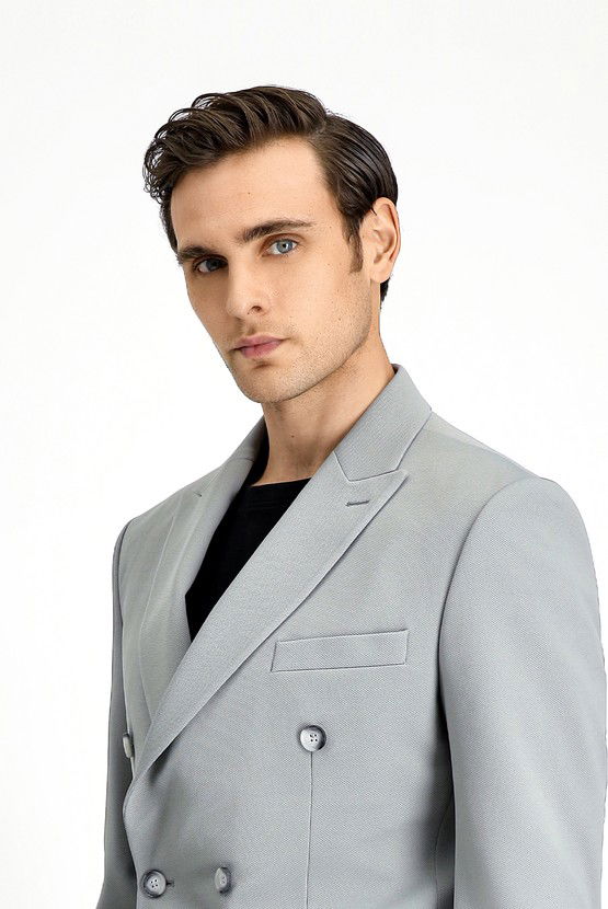 Erkek Giyim - Slim Fit Dar Kesim Kruvaze Takım Elbise