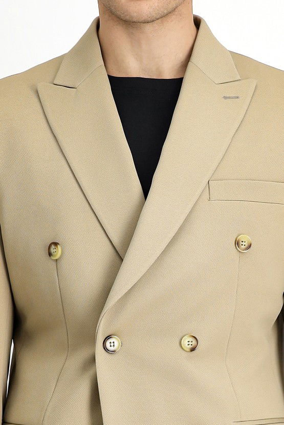 Erkek Giyim - Slim Fit Dar Kesim Kruvaze Takım Elbise