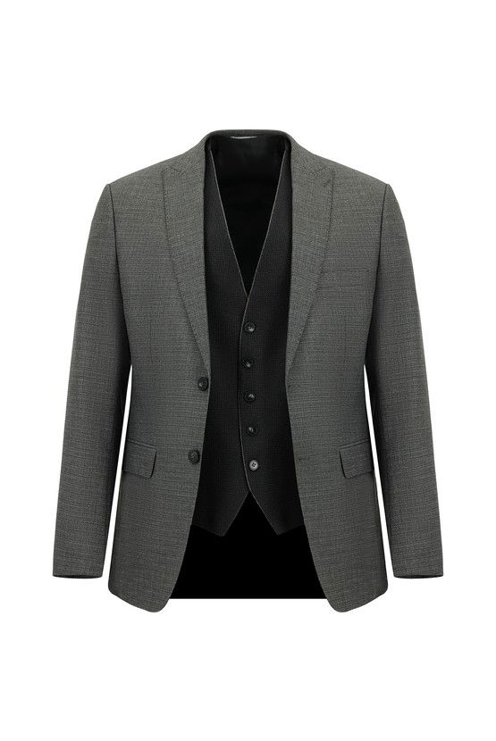 Erkek Giyim - Super Slim Fit Ekstra Dar Kesim Kombinli Yelekli Takım Elbise