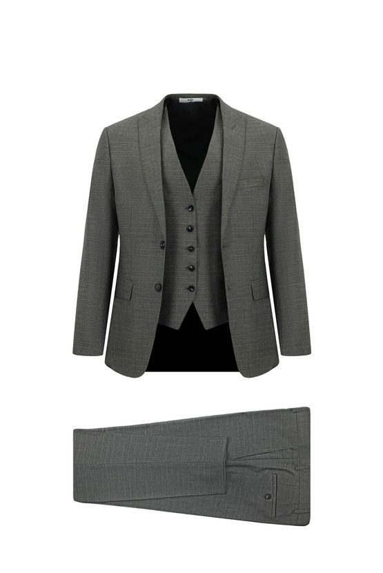 Erkek Giyim - Super Slim Fit Ekstra Dar Kesim Kombinli Yelekli Takım Elbise