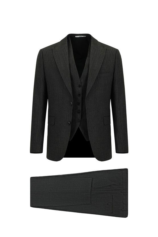 Erkek Giyim - Slim Fit Dar Kesim Kombinli Yelekli Takım Elbise