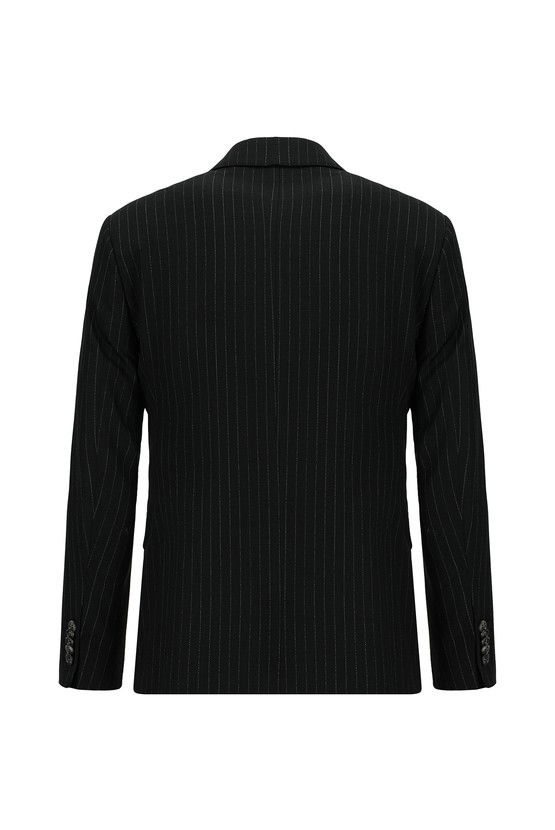 Erkek Giyim - Slim Fit Dar Kesim Çizgili Kombinli Yelekli Takım Elbise
