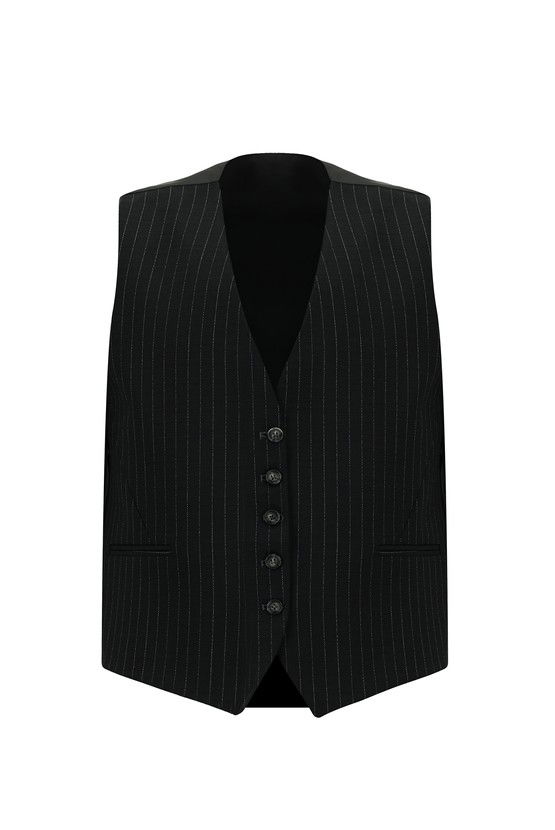 Erkek Giyim - Slim Fit Dar Kesim Çizgili Kombinli Yelekli Takım Elbise
