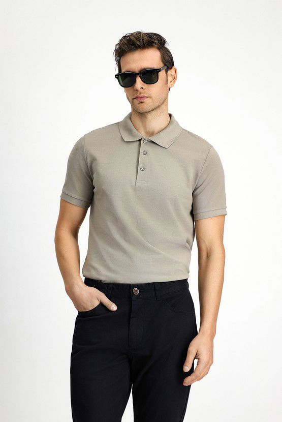Erkek Giyim - Slim Fit Dar Kesim Nakışlı Pamuk Polo Yaka Tişört