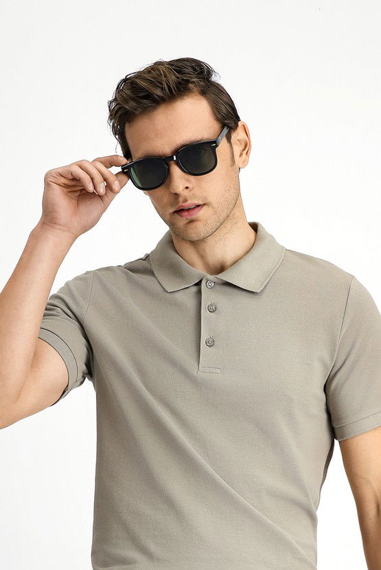 Erkek Giyim - Slim Fit Dar Kesim Nakışlı Pamuk Polo Yaka Tişört