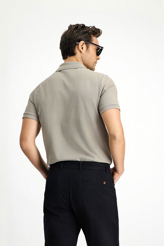 Erkek Giyim - Slim Fit Dar Kesim Nakışlı Pamuk Polo Yaka Tişört
