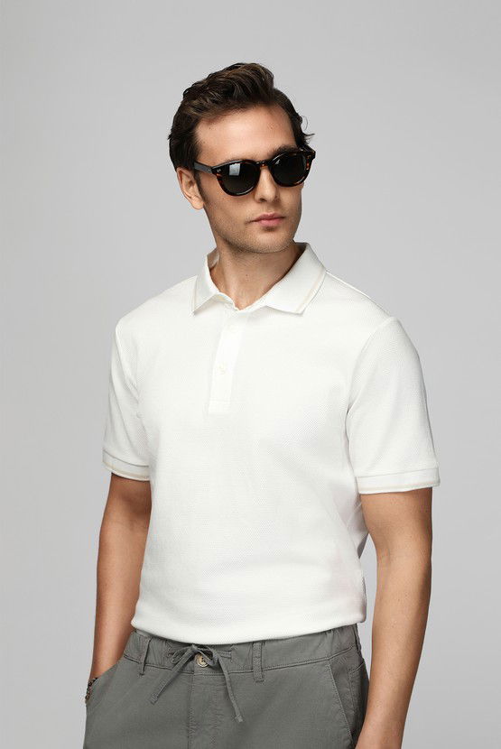 Erkek Giyim - Polo Yaka Regular Fit Desenli Pamuklu Tişört