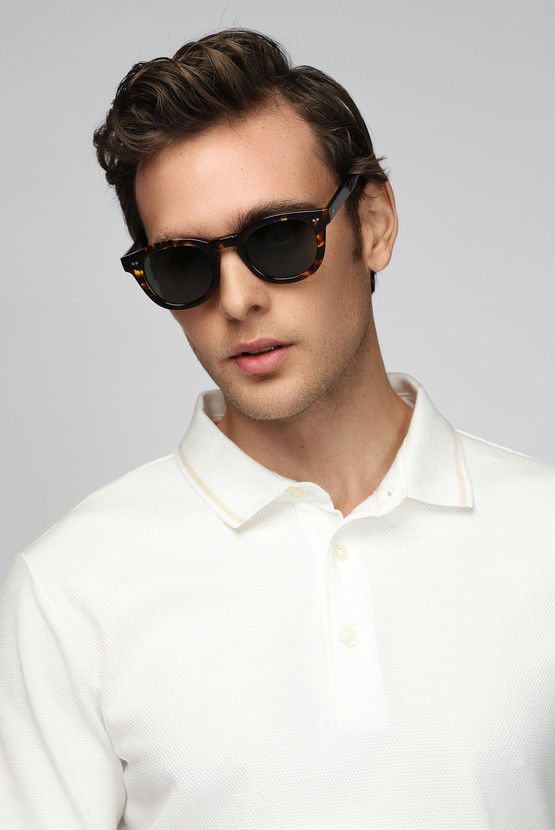 Erkek Giyim - Polo Yaka Regular Fit Desenli Pamuklu Tişört