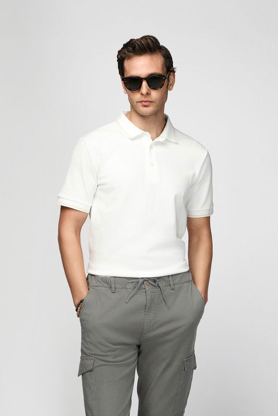 Erkek Giyim - Polo Yaka Regular Fit Desenli Pamuklu Tişört