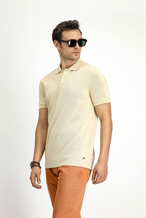 Erkek Giyim - Slim Fit Dar Kesim Nakışlı Pamuk Polo Yaka Tişört