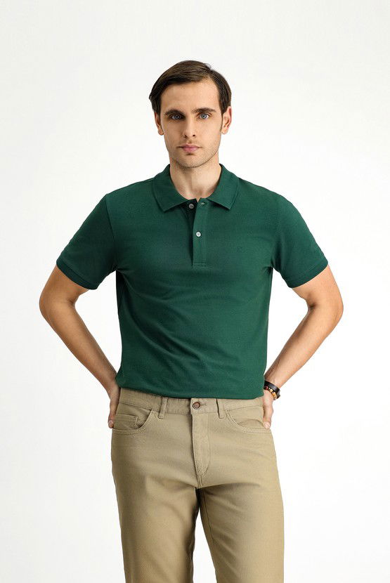 Erkek Giyim - Polo Yaka Slim Fit Dar Kesim Nakışlı Pamuk Tişört