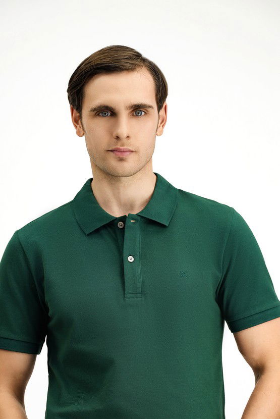 Erkek Giyim - Polo Yaka Slim Fit Dar Kesim Nakışlı Pamuk Tişört
