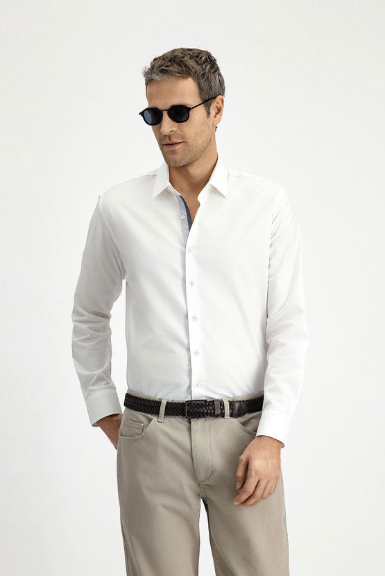 Erkek Giyim - Uzun Kol Slim Fit Dar Kesim Klasik Desenli Pamuk Gömlek