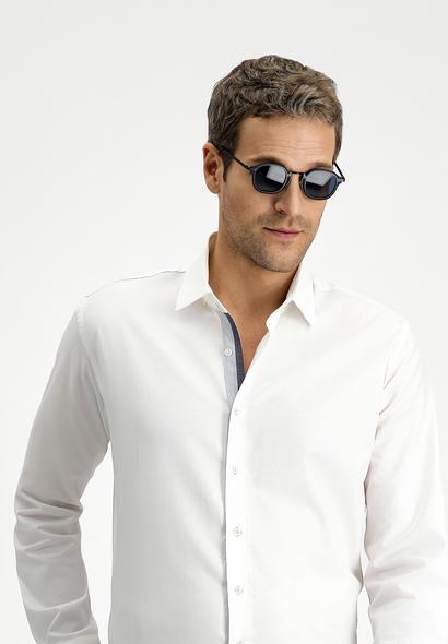 Erkek Giyim - BEYAZ S Beden Uzun Kol Slim Fit Dar Kesim Klasik Desenli Pamuk Gömlek
