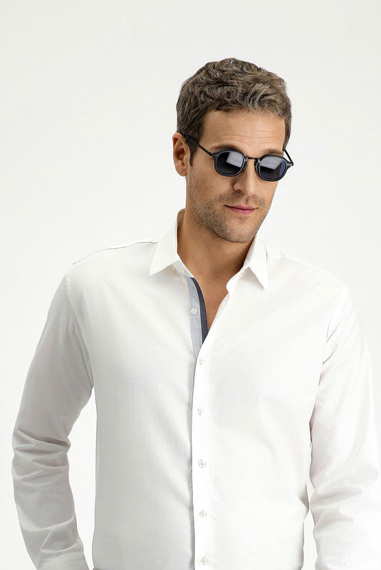 Erkek Giyim - Uzun Kol Slim Fit Dar Kesim Klasik Desenli Pamuk Gömlek