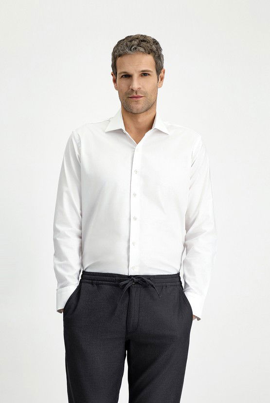 Erkek Giyim - Uzun Kol Slim Fit Dar Kesim Klasik Desenli Pamuk Gömlek