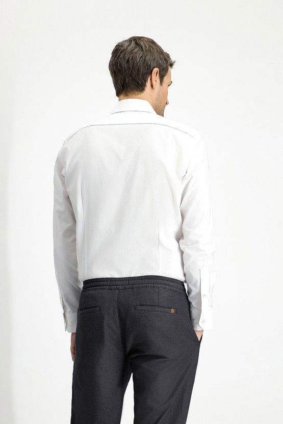 Erkek Giyim - Uzun Kol Slim Fit Dar Kesim Klasik Desenli Pamuk Gömlek