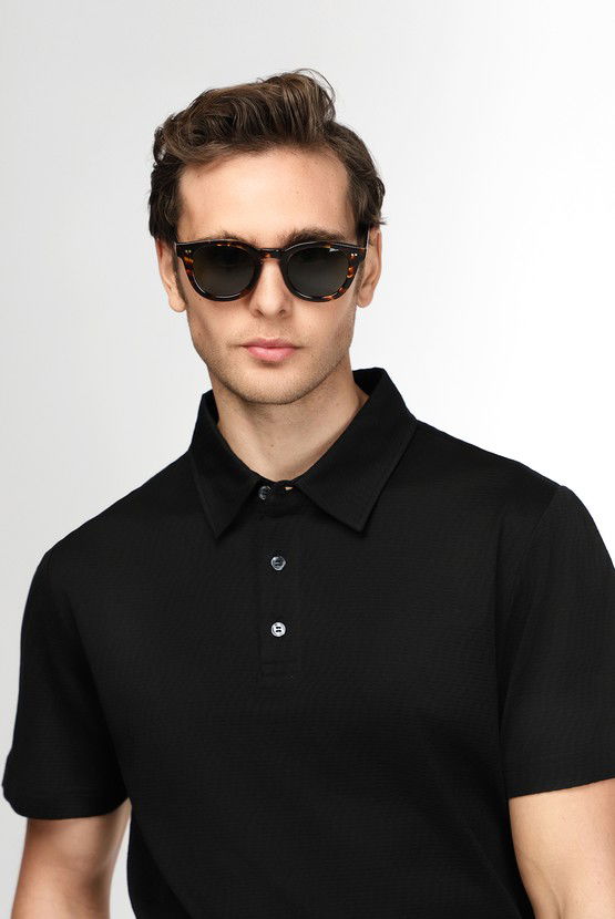 Erkek Giyim - Slim Fit Dar Kesim Pamuk Desenli Polo Yaka Tişört