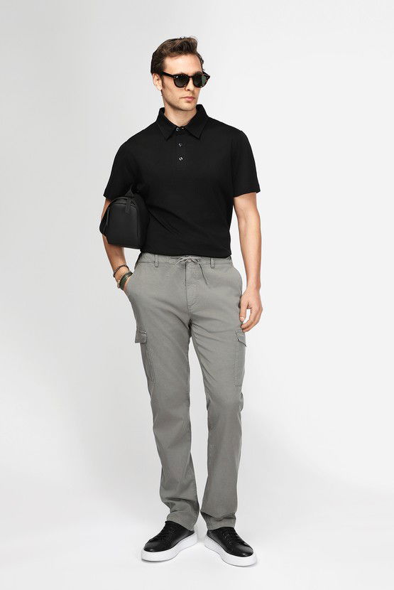 Erkek Giyim - Slim Fit Dar Kesim Pamuk Desenli Polo Yaka Tişört