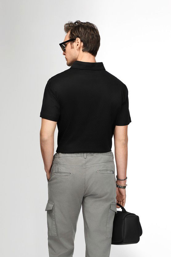 Erkek Giyim - Slim Fit Dar Kesim Pamuk Desenli Polo Yaka Tişört