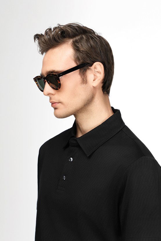 Erkek Giyim - Slim Fit Dar Kesim Pamuk Desenli Polo Yaka Tişört