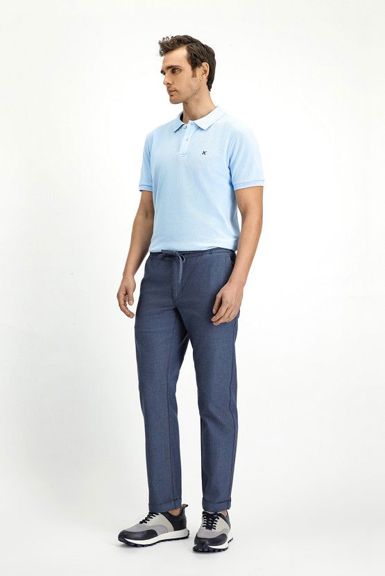 Erkek Giyim - Slim Fit Dar Kesim Desenli Beli Lastikli İpli Likralı Pantolon