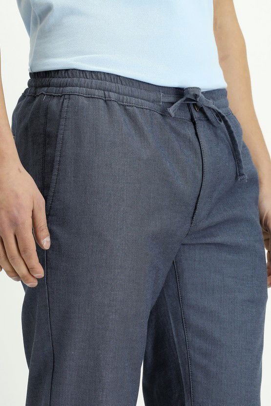 Erkek Giyim - Slim Fit Dar Kesim Desenli Beli Lastikli İpli Likralı Pantolon