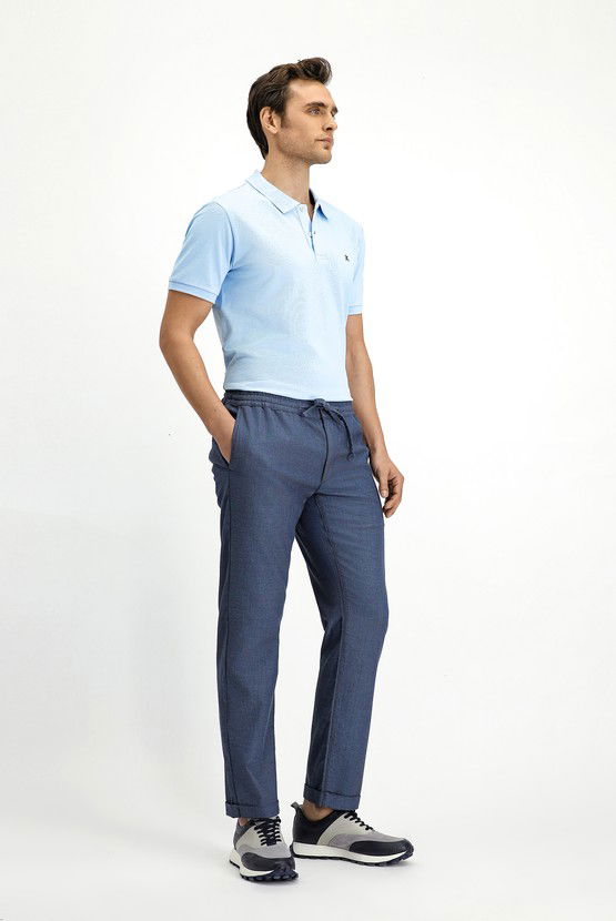 Erkek Giyim - Slim Fit Dar Kesim Desenli Beli Lastikli İpli Likralı Pantolon