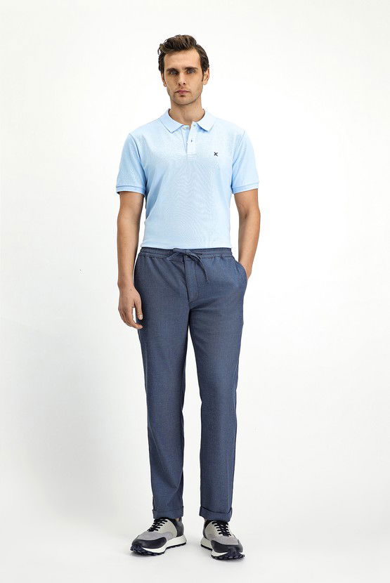 Erkek Giyim - Slim Fit Dar Kesim Desenli Beli Lastikli İpli Likralı Pantolon