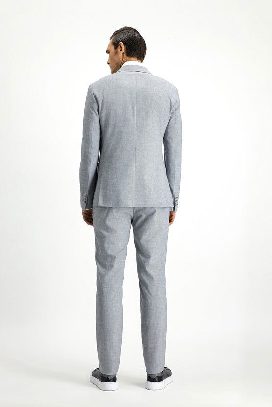 Erkek Giyim - Super Slim Fit Ekstra Dar Kesim Desenli Beli Lastikli İpli Takım Elbise